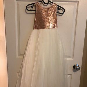 Flower Girl Dress Pink Sequin Rose Gold and White